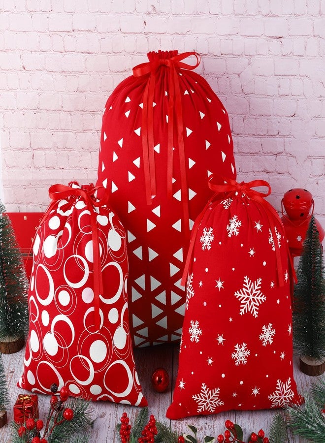 Mimind 6-Piece Christmas Drawstring Gift Bags - Red & White Cotton Fabric, Reusable Party Favor Bags (6 Designs, 2 Sizes) - Image 5
